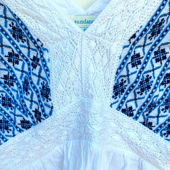 Sundance womens PS l.   long sleeve white blue boho shirt top blouse embroidered - Picture 2 of 9